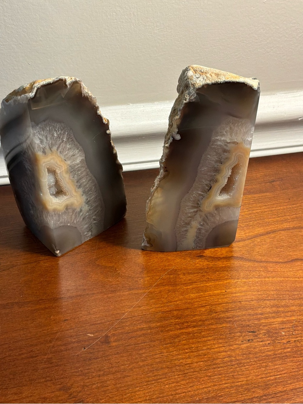 Agate Bookends or Display pieces in Gray and Cream ,Purple with Brown Accents